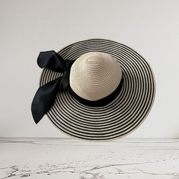 The Hatter OSFA Black Striped Floppy Natural Fedora Hat Kentucky Derby - Picture 3 of 7